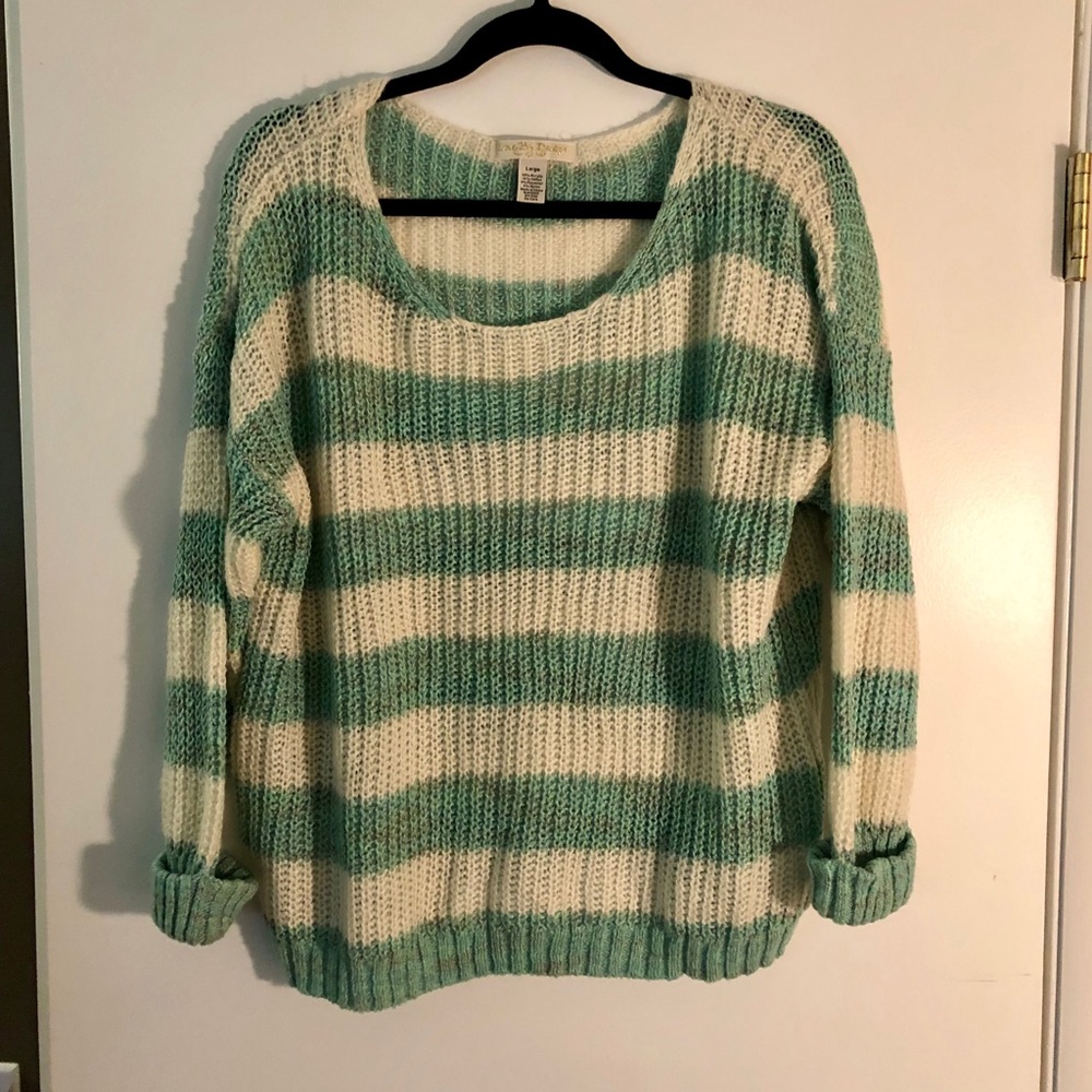 Turquoise & white striped sweater